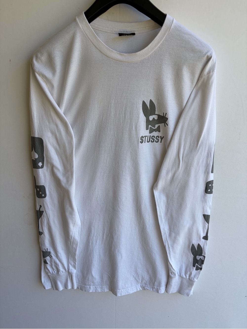Stussy "Stay Paid" Rat Casino Graphic Long Sleeve Tee White Medium